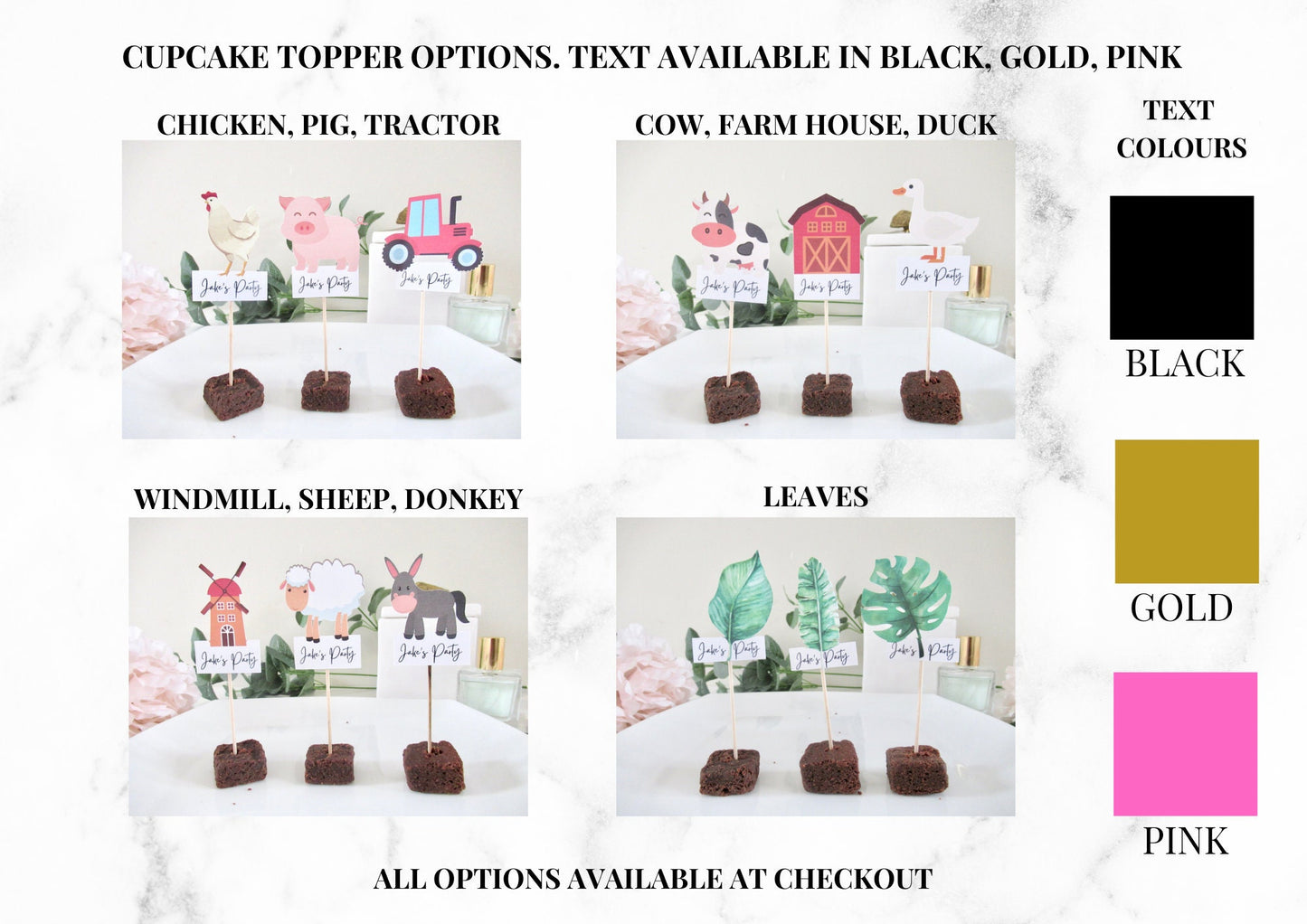 Personalised Farm Yard Animals Cupcake Toppers/ Farm Animal Tractor Barn Cupcake Toppers/ Farm Theme/ Cake Toppers/ Party Decor/ A11/ A34