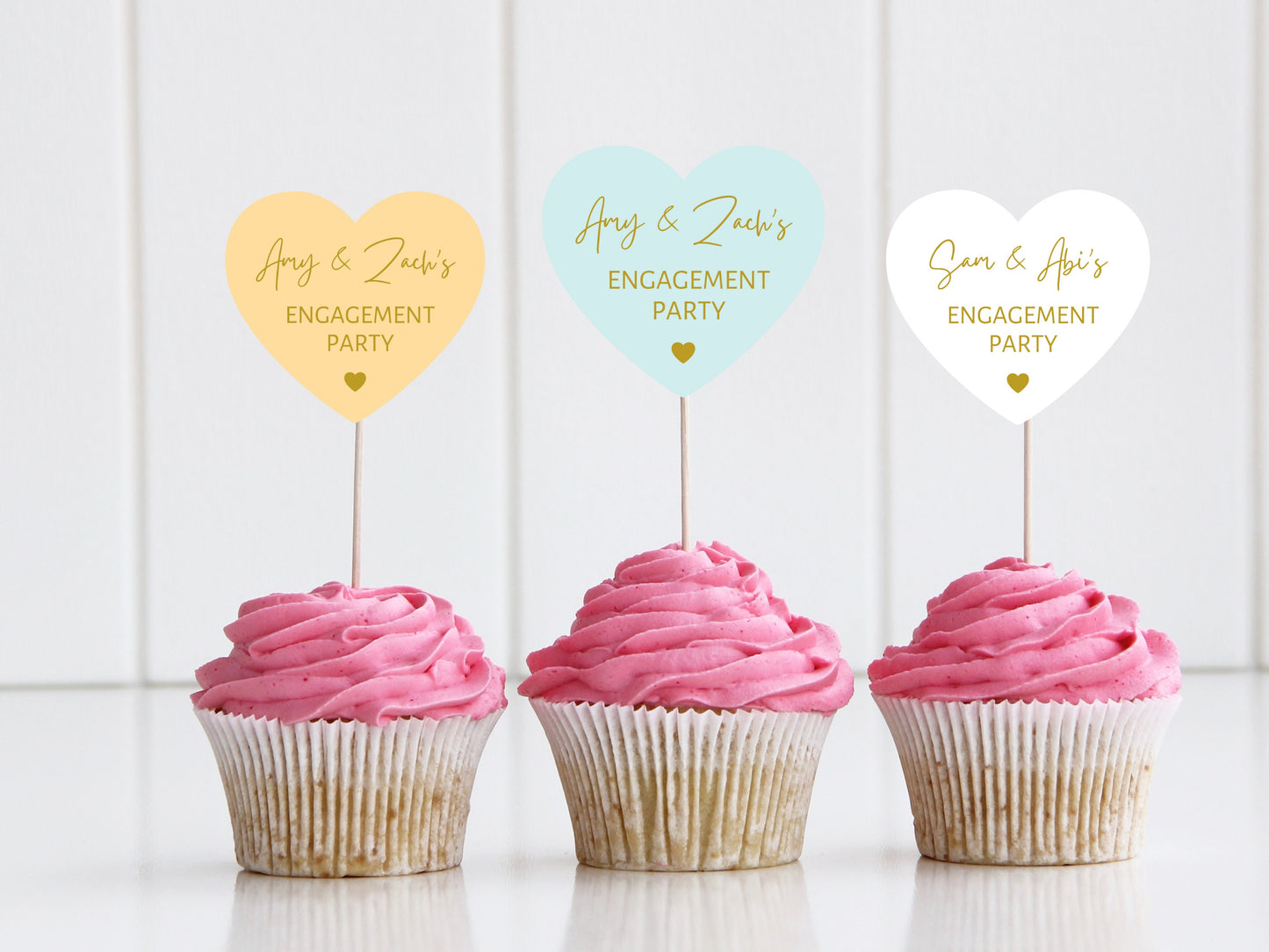 Personalised Engagement Party Cupcake Toppers/ Custom Pastel New Couple Cake Topper/ Heart Bridal Party Topper/ Bridal Shower Cake/ A11/ A25