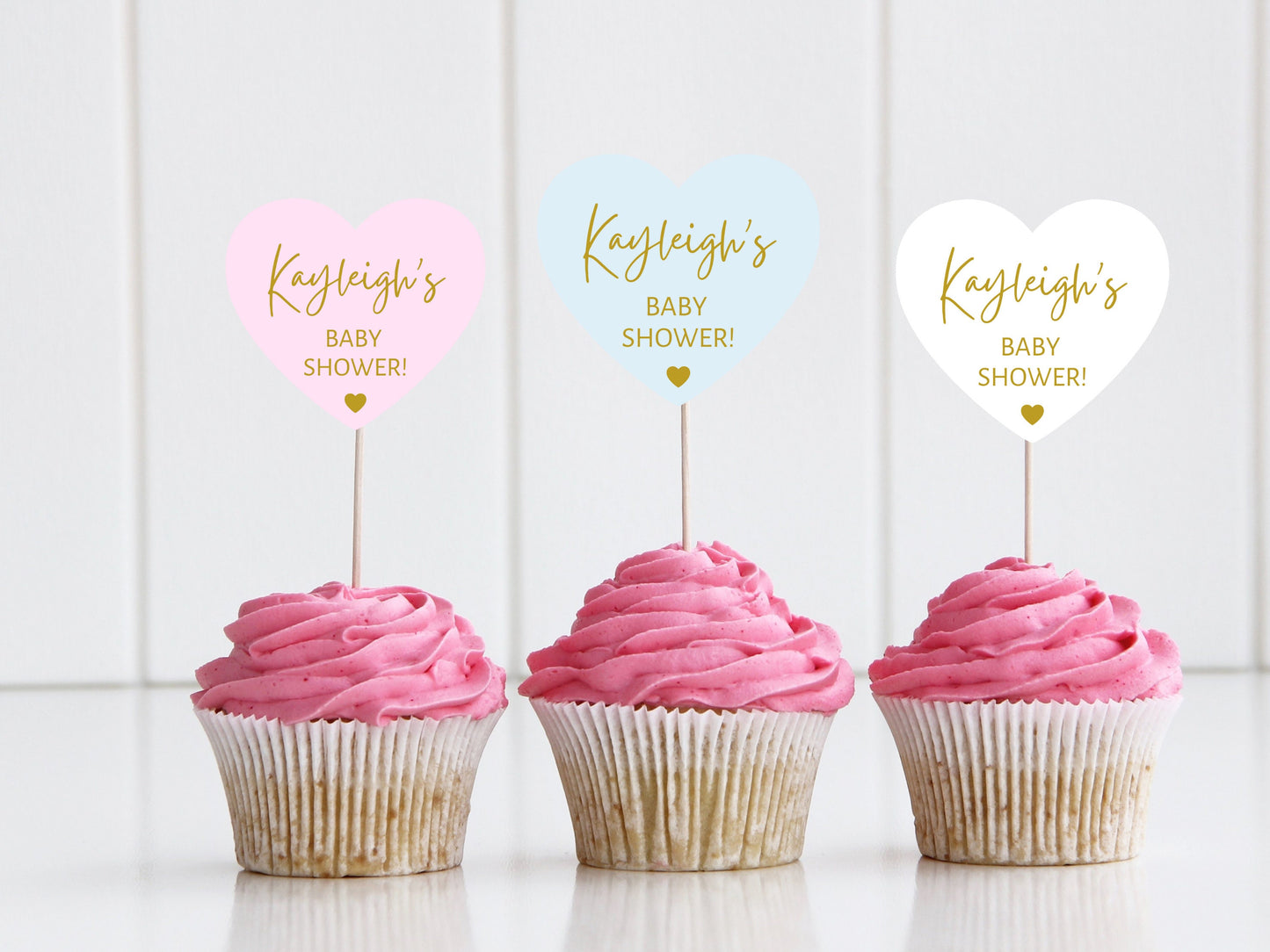 Personalised Baby Shower Cupcake Toppers/ Pastel Heart Shaped Reveal Party/ Gender Neutral/ Reveal Party/ Mum to Be Cake Topper/ A11/ A28