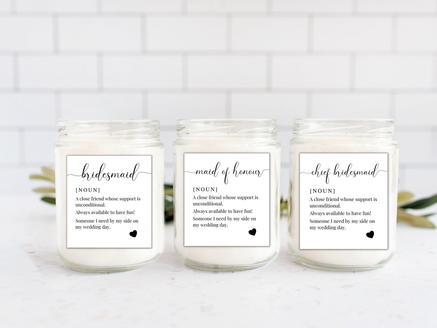 Bridesmaid Definition Label/ Monochrome Wedding Proposal Gift Box Label/ Hen Do Gift Bag Sticker/ Simple Maid of Honour Candle Label/ A05