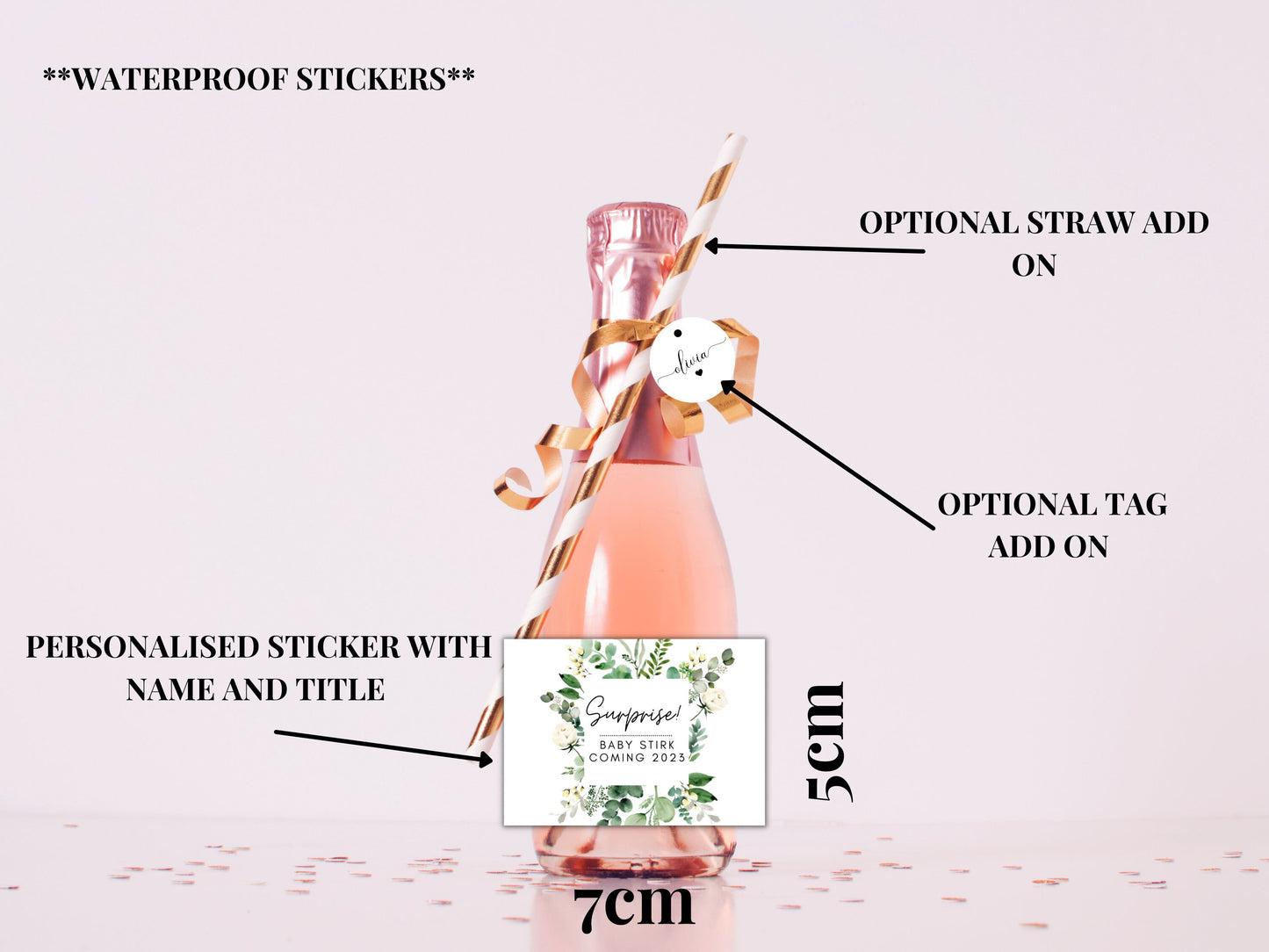 Personalised Surprise Baby Shower Sticker/ Baby Shower Label/ Gender Reveal Prosecco Bottle Label/ Floral Gender Champagne/ Wine Sticker