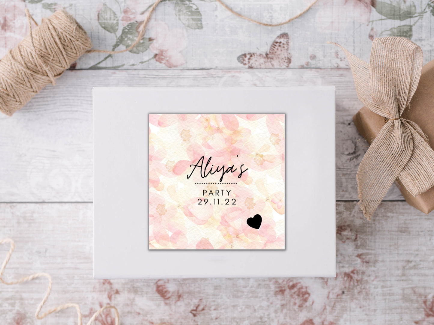 Personalised Floral Childrens Party Gift Box Label/ Kids Party Gift Box Sticker Monochrome/ Party Bag/ Sweet Cone Stickers/ Candle Label