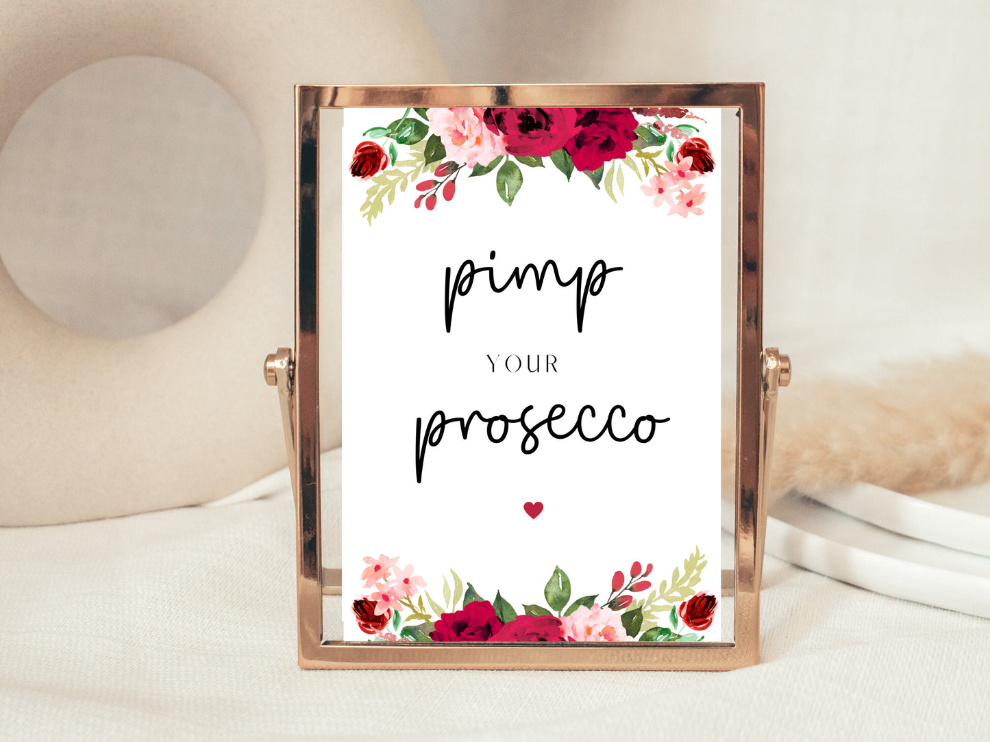 Personalised Pimp Your Prosecco Sign/ Red Floral Wedding Reception Drinks Cocktail Bar/ Red Theme Drinks Station/Hen Party Bachelorette Sign