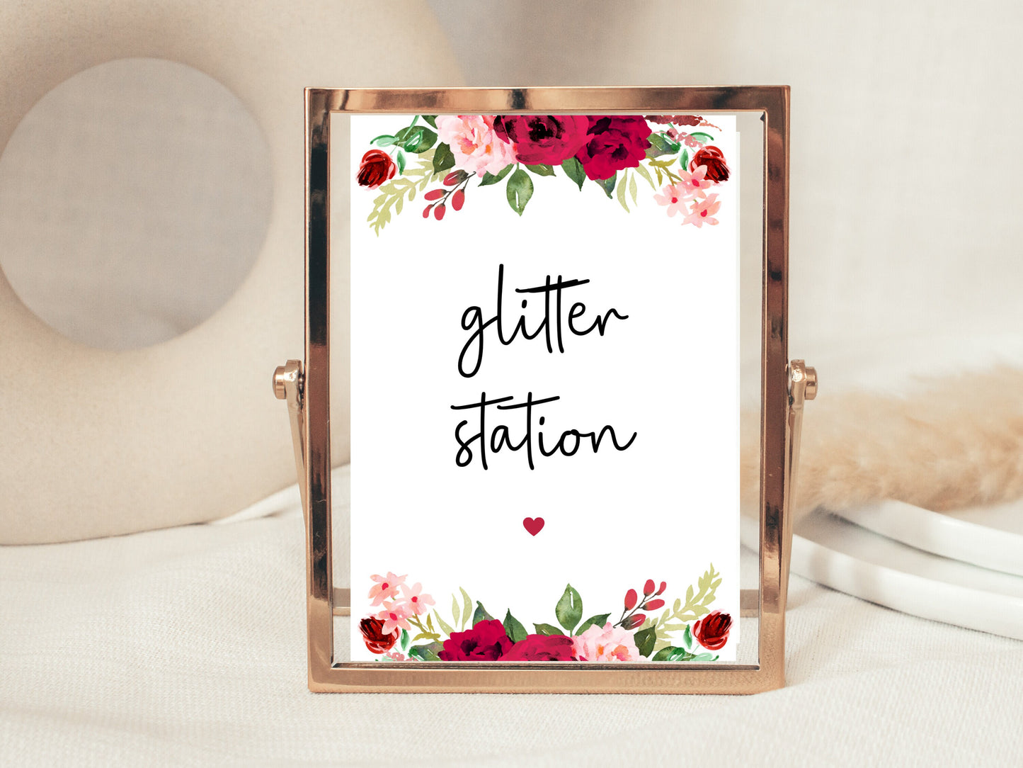 Personalised Glitter Station Sign/ Red Floral Wedding Reception Photo Booth Glitter Prop/ Red Theme Festival Glitter/Hen Party Bachelorette