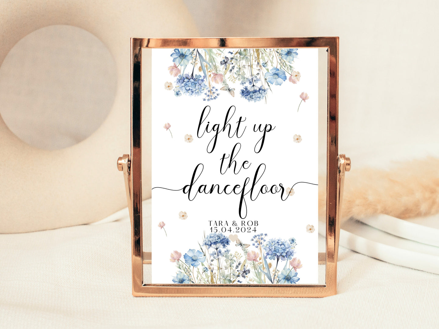 Light up the Dancefloor Sign/ Personalised Blue Theme Wedding Reception Party Lets Dance Poster/ Wedding Guest Music DJ Disco Poster