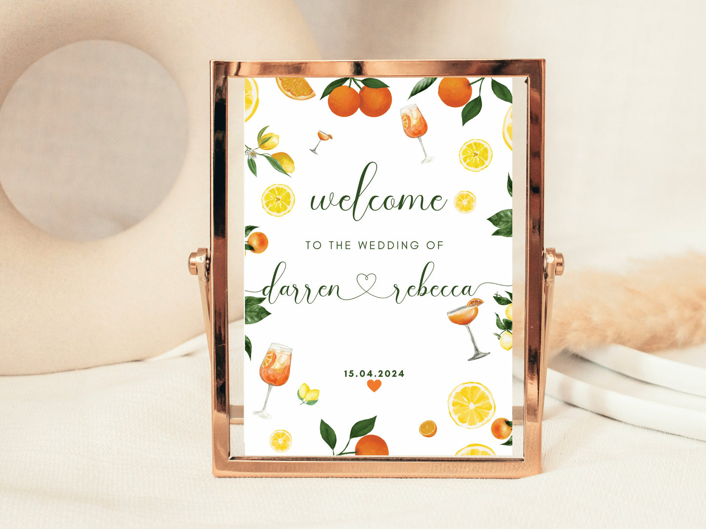 Welcome to our Wedding Sign/ Spring Summer Lemons Oranges Mediterranean/ Italian Style Venue Town Hall Reception Guest Welcome Party Poster