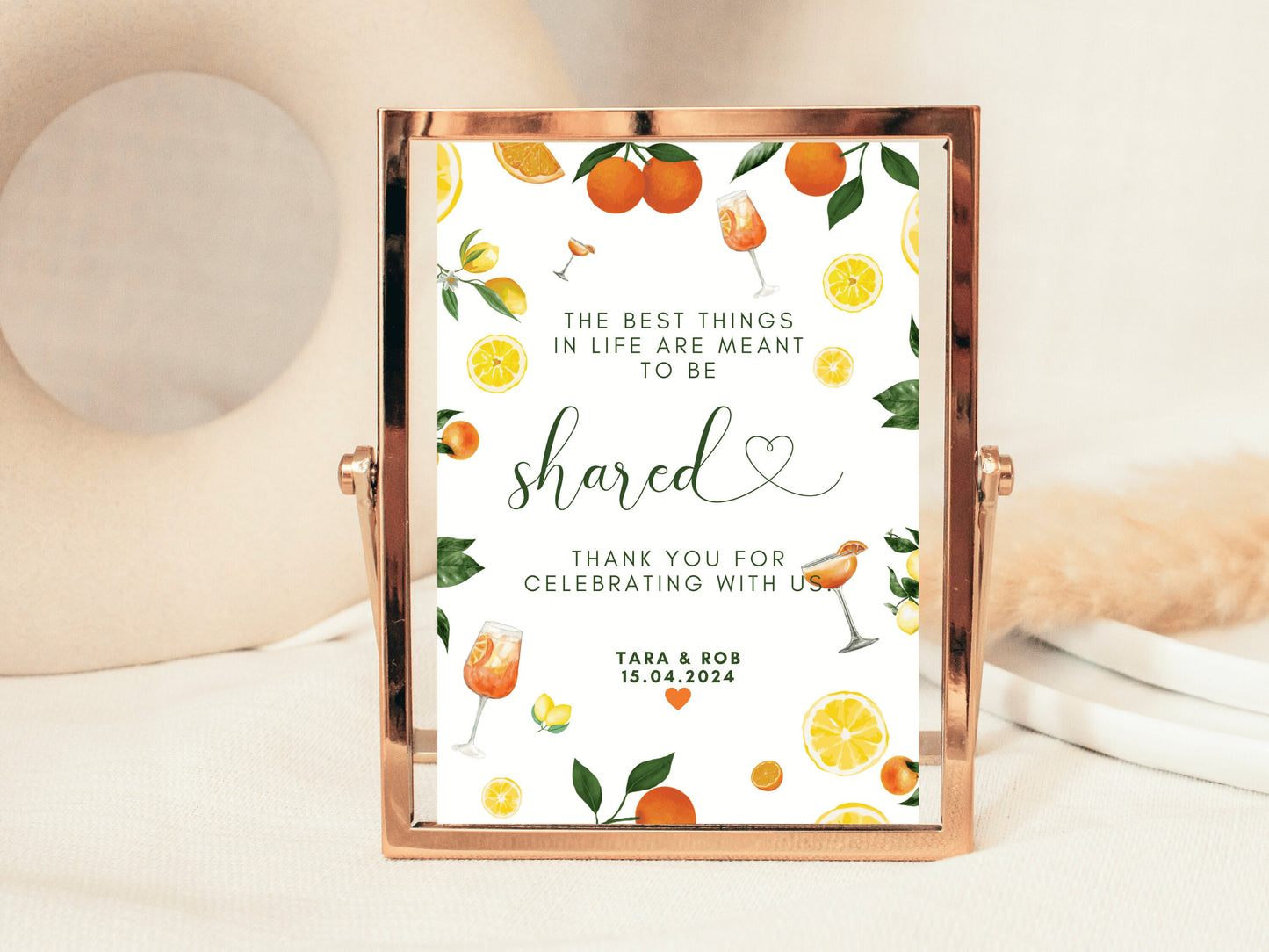 Thank You Sign/ The Best Things in Life Are Meant to Be Shared Thank You for Celebrating With Us/ Mediterranean/ Wedding Reception Seating