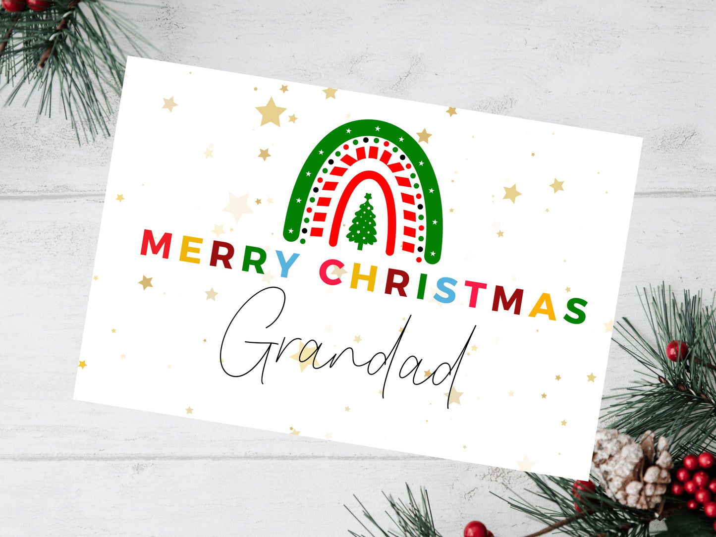Personalised Grandad Merry Christmas Card/ Seasons Greetings to my Grandpa/ Happy Christmas Sparkle Greeting Minimalist/ Tis the Season