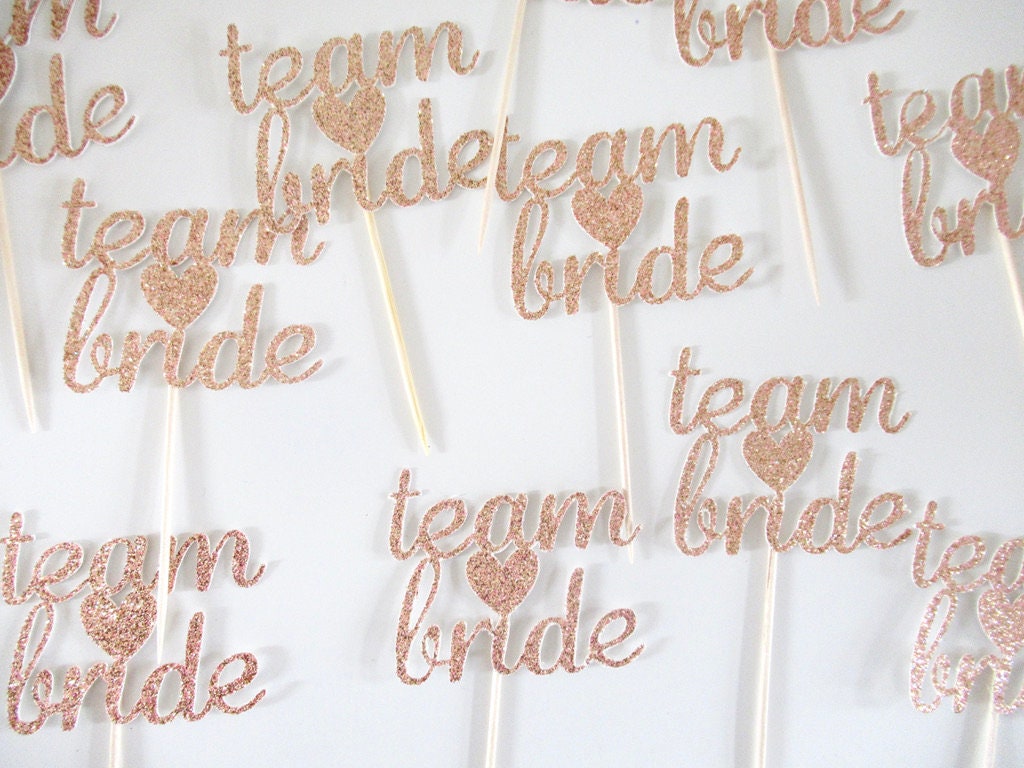 Team Bride Glitter Cupcake Toppers