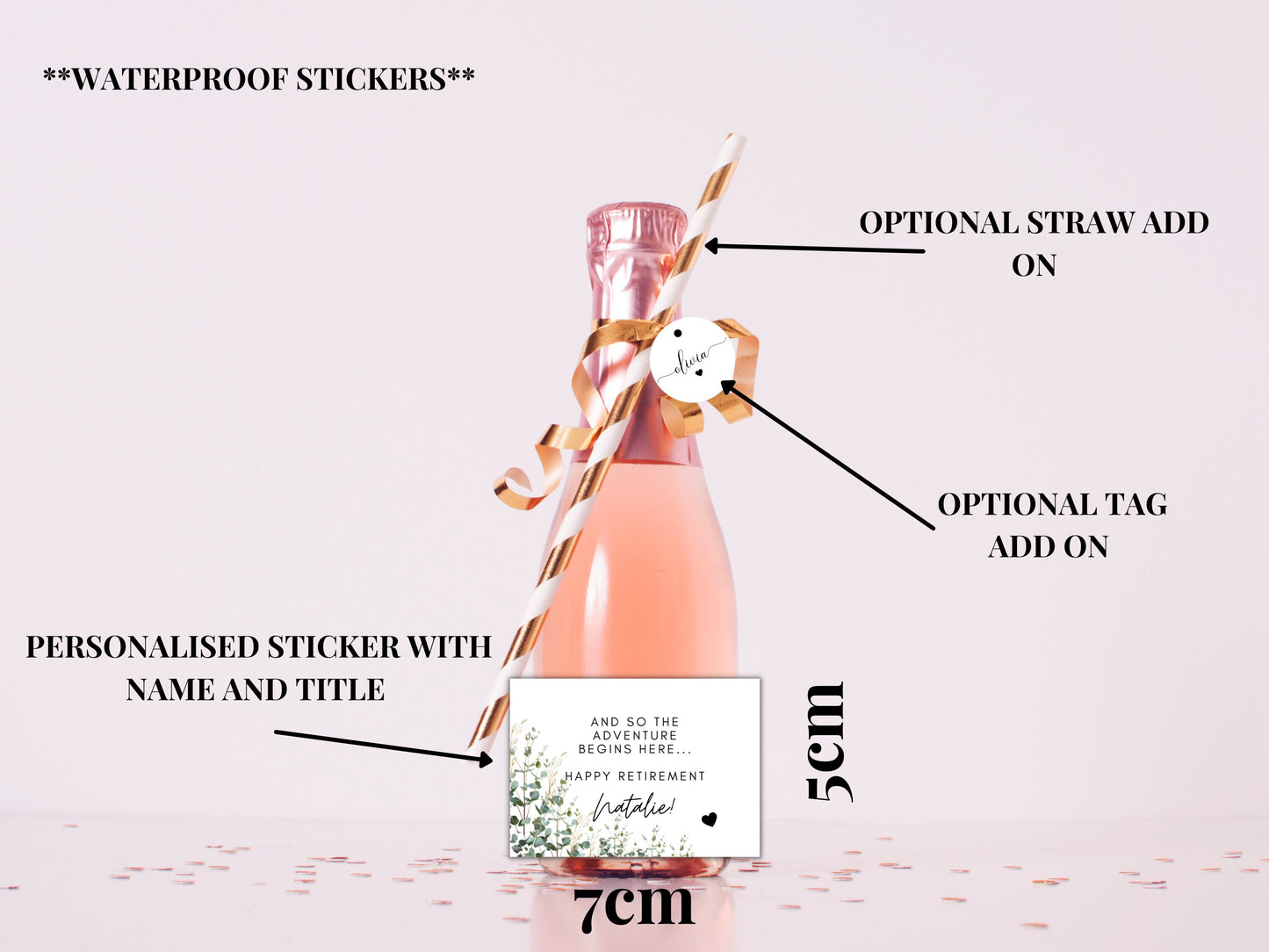 And So the Adventure Begins Here - Happy Retirement Prosecco Bottle Sticker