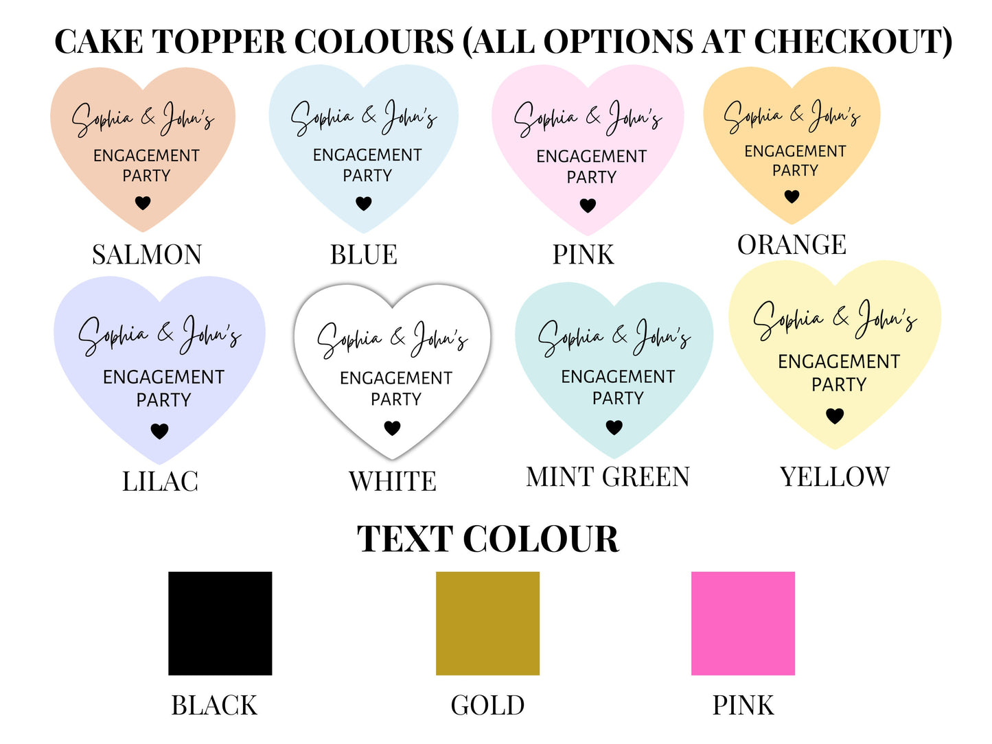 Personalised Engagement Party Cupcake Toppers/ Custom Pastel New Couple Cake Topper/ Heart Bridal Party Topper/ Bridal Shower Cake/ A11/ A25