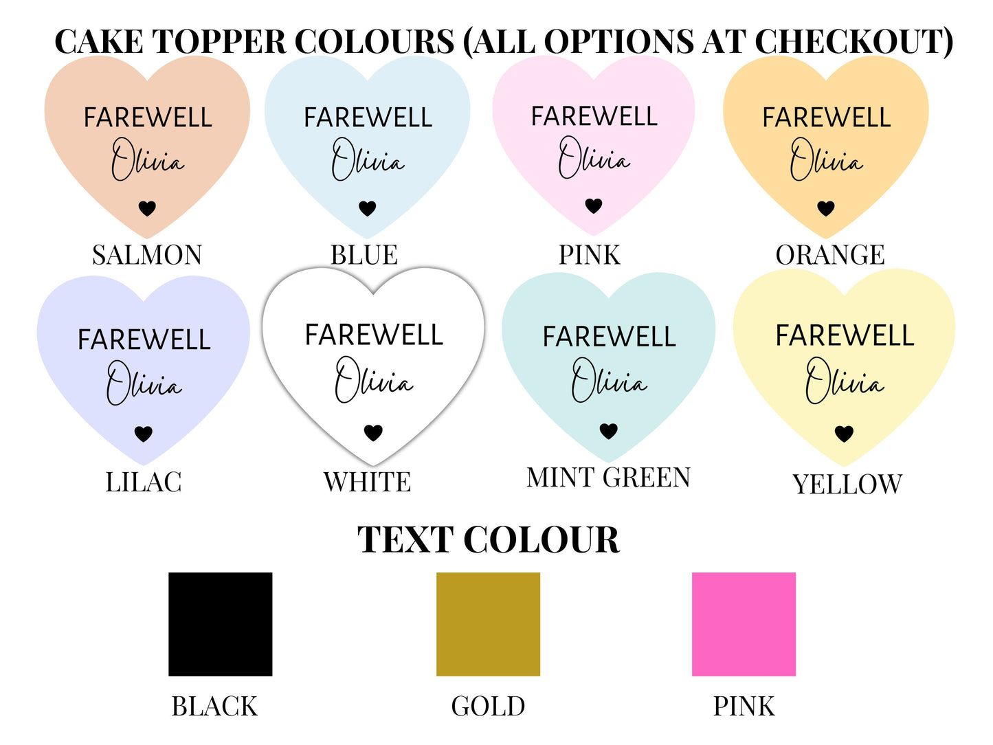 Personalised Farewell Cupcake Toppers/ Pastel Heart Shaped Sorry Your Leaving Party Topper/ Goodbye Topper/ You Will Be Missed/ A11/ A30