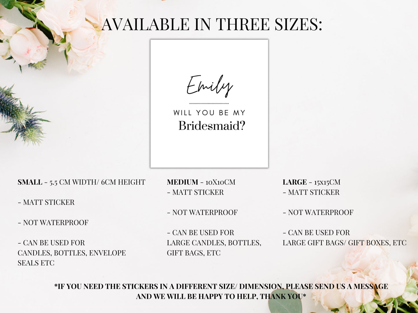 Personalised Will You Be My Bridesmaid Label/ Monochrome Print Proposal Box Label/ Hen Do/ Bachelorette/ Maid of Honour Candle Label/ A05