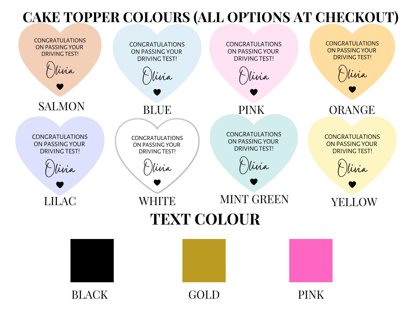 Personalised Driving Test Cupcake Toppers/ Pastel Heart Shaped Cupcake Topper/ Congratulations on your Driving Test Cupcake Topper/ A11