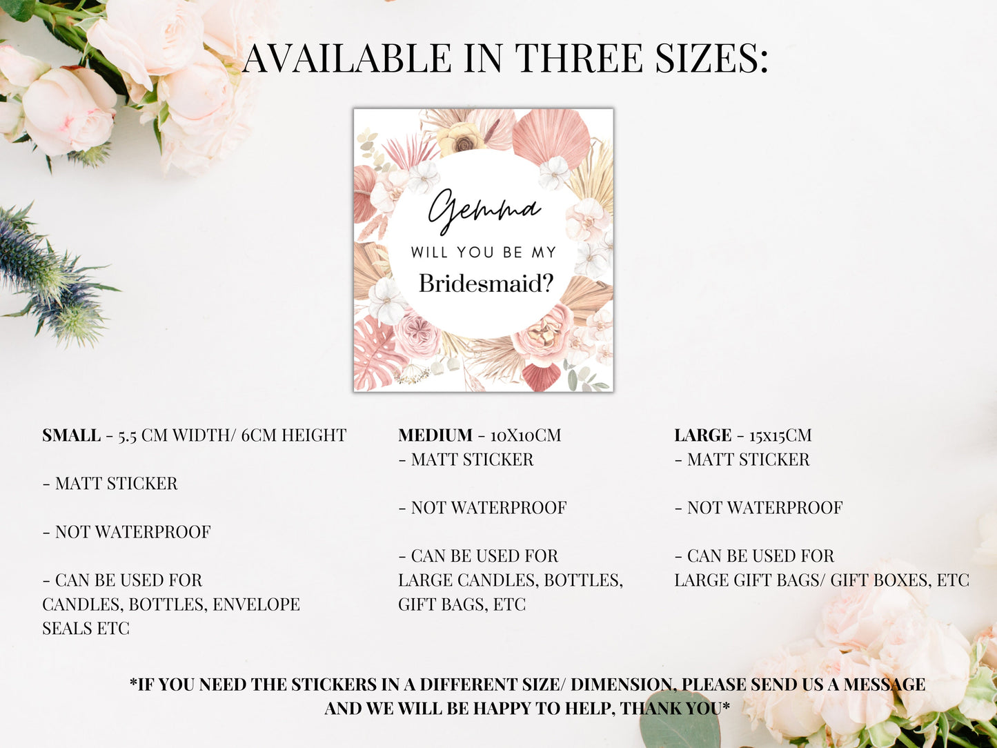 Personalised Blush Gold Pampas Will You Be My Bridesmaid Label/ Pink Blush Proposal Box Filler/ Boho Bachelorette/ Maid of Honour Label/ A05