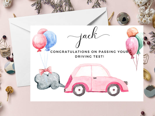 Personalised Driving Test Card/ Passed Driving Test Gift/ Card for Passing Test/ Motorbike/ Car/ Congratulations/ Well done/ A40/ A52
