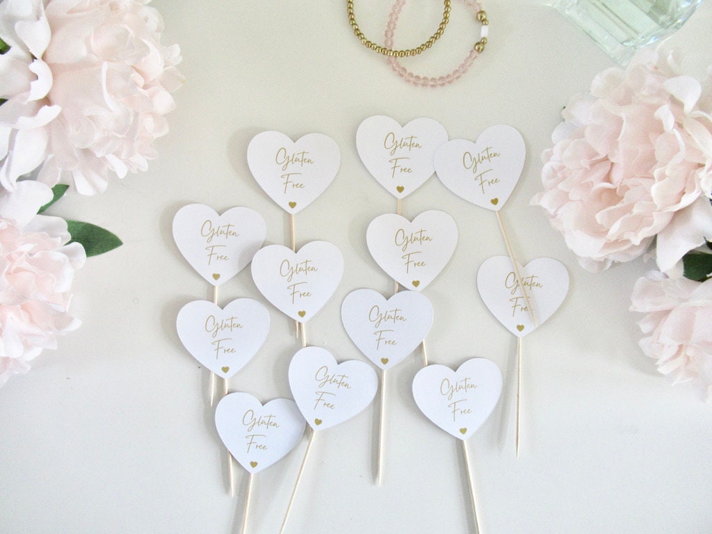 Custom Gluten Free Party Cupcake Topper Food Labels/ Boho Pastel Food Pick Tags Topper/ Cute Party Food Allergy Labels/ Custom Topper/ A11