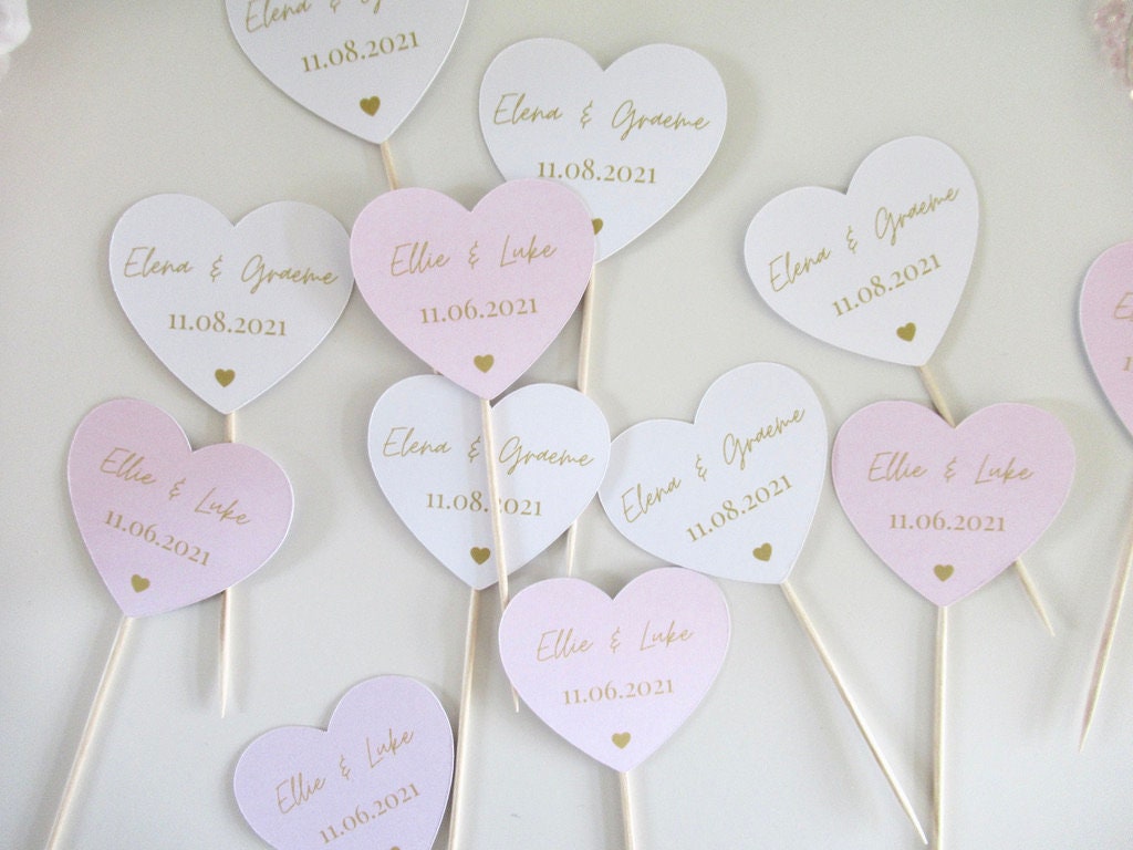 Personalised Engagement Party Cupcake Toppers/ Pastel Heart Shaped Bridal Party Topper/ Engagement Bridal Shower Topper Party/ A11/ A25