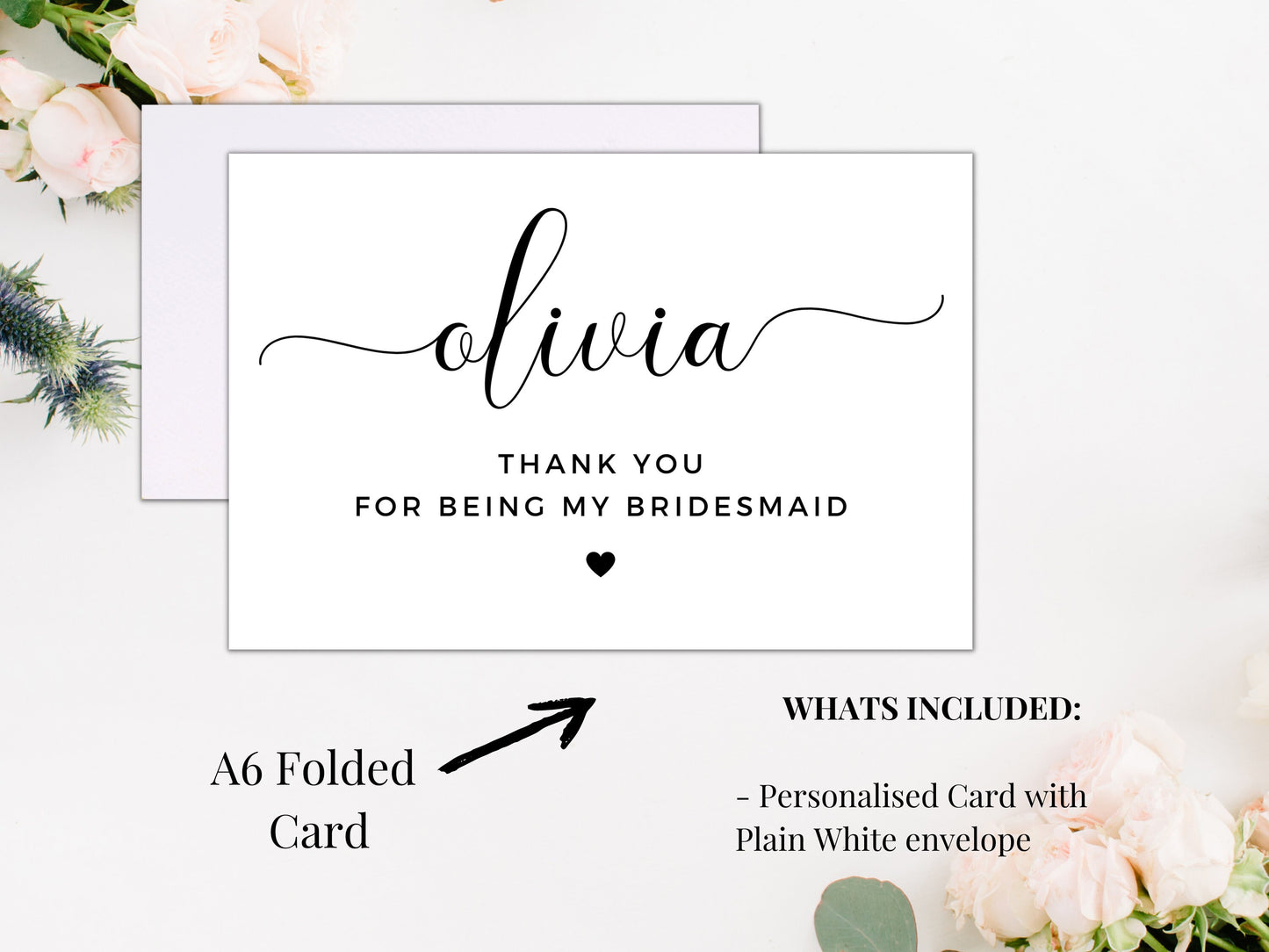Personalised Bridesmaid Thank You For Being My Card/ Gift for Bridesmaid/ Bridesmaid Appreciation Card/ Card for Bridesmaid/ A40/ A51