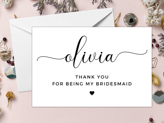 Personalised Bridesmaid Thank You For Being My Card/ Gift for Bridesmaid/ Bridesmaid Appreciation Card/ Card for Bridesmaid/ A40/ A51