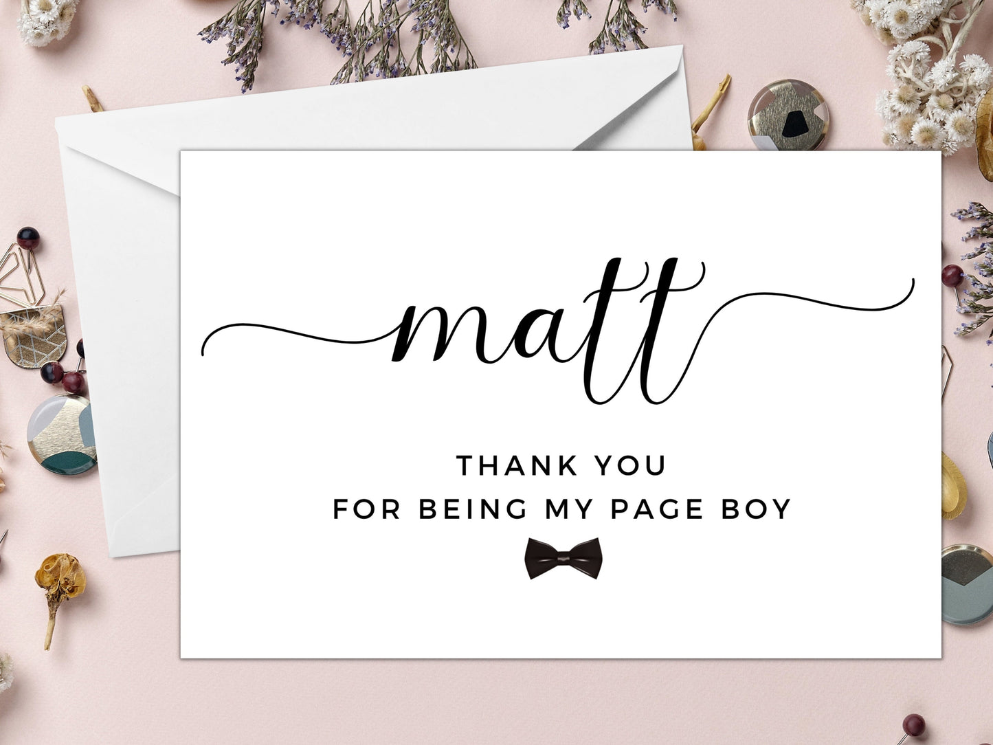 Page Boy Thank You Card/ Personalised Thank You For Being My Page Boy Card/ Gift for Usher Appreciation Card/ Card for Groomsman/ A40/ A51