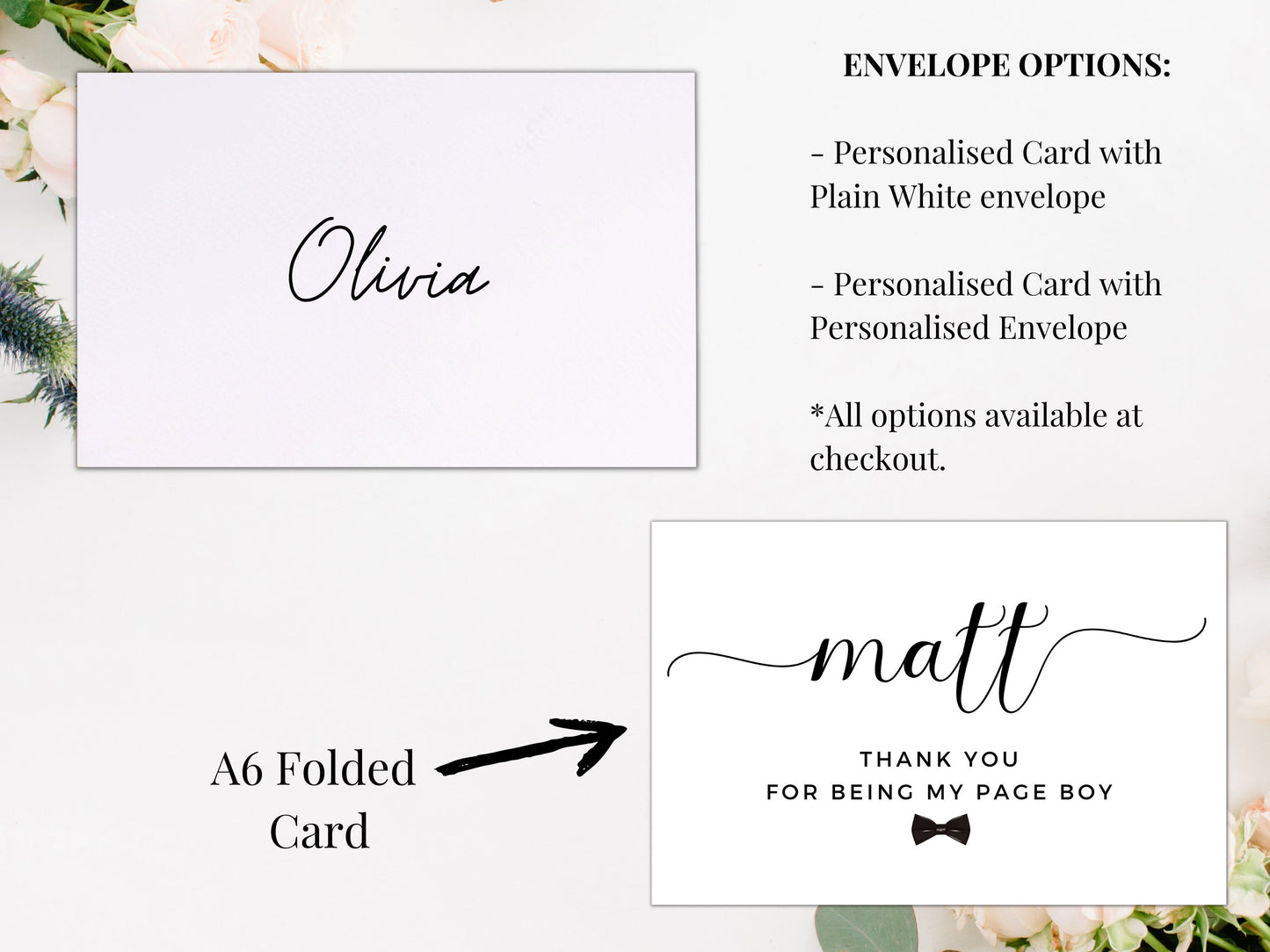 Page Boy Thank You Card/ Personalised Thank You For Being My Page Boy Card/ Gift for Usher Appreciation Card/ Card for Groomsman/ A40/ A51