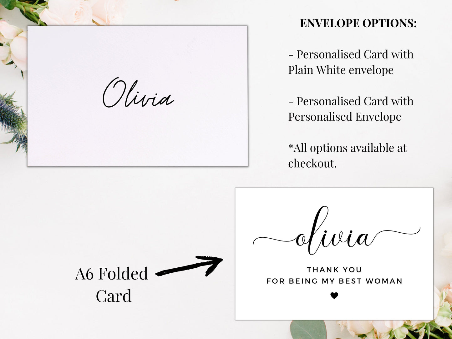 Personalised Best Woman Thank You For Being My Best Woman Card/ Gift for Best Woman Appreciation Present Card/ Card for Bridesmaid/ A40/ A51