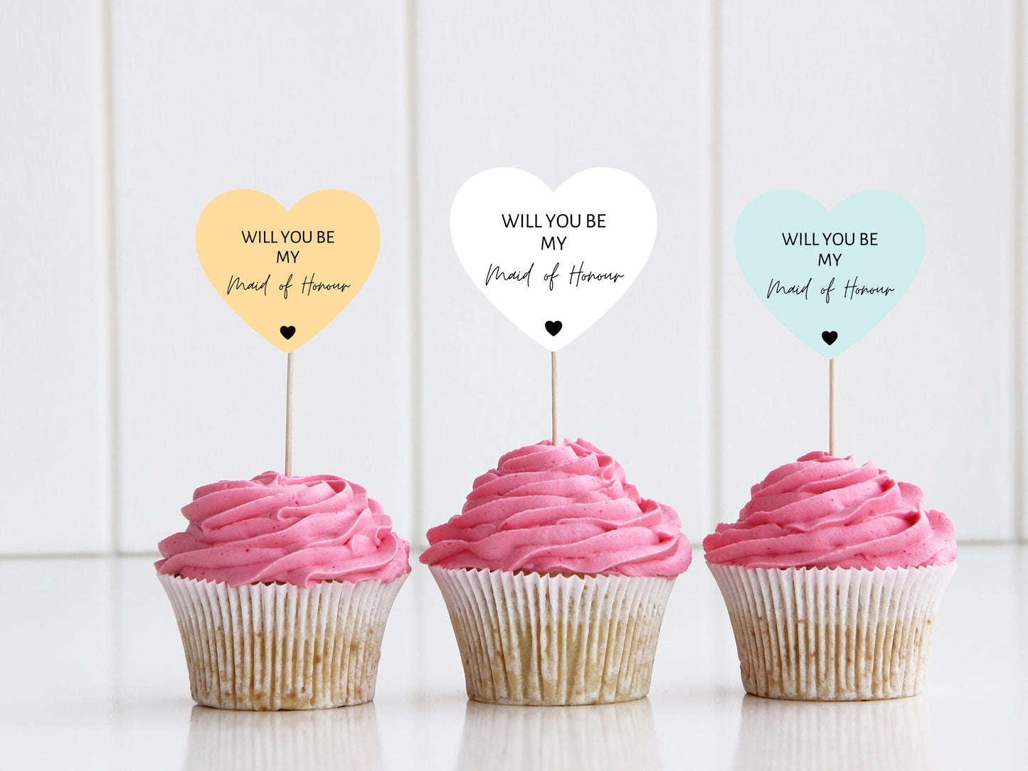 Custom Maid of Honour Cupcake Topper/ Pastel Heart Shaped Maid of Honour Proposal/ Boho Bridesmaid Gifts/ Cute Bridal Shower/ A11/ A25