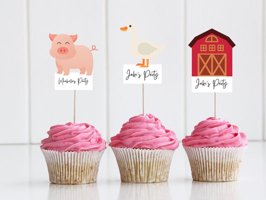 Personalised Farm Yard Animals Cupcake Toppers/ Farm Animal Tractor Barn Cupcake Toppers/ Farm Theme/ Cake Toppers/ Party Decor/ A11/ A34