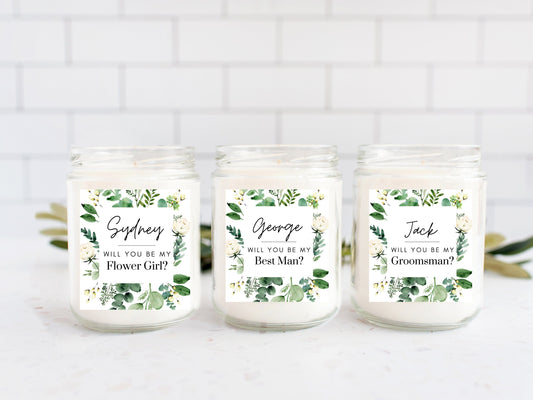 Personalised Flower Girl Sticker/ Greenery Will You Be My Flower Girl Candle Label/ Botanical Proposal Box/ Bachelorette Label/ A05/ A39