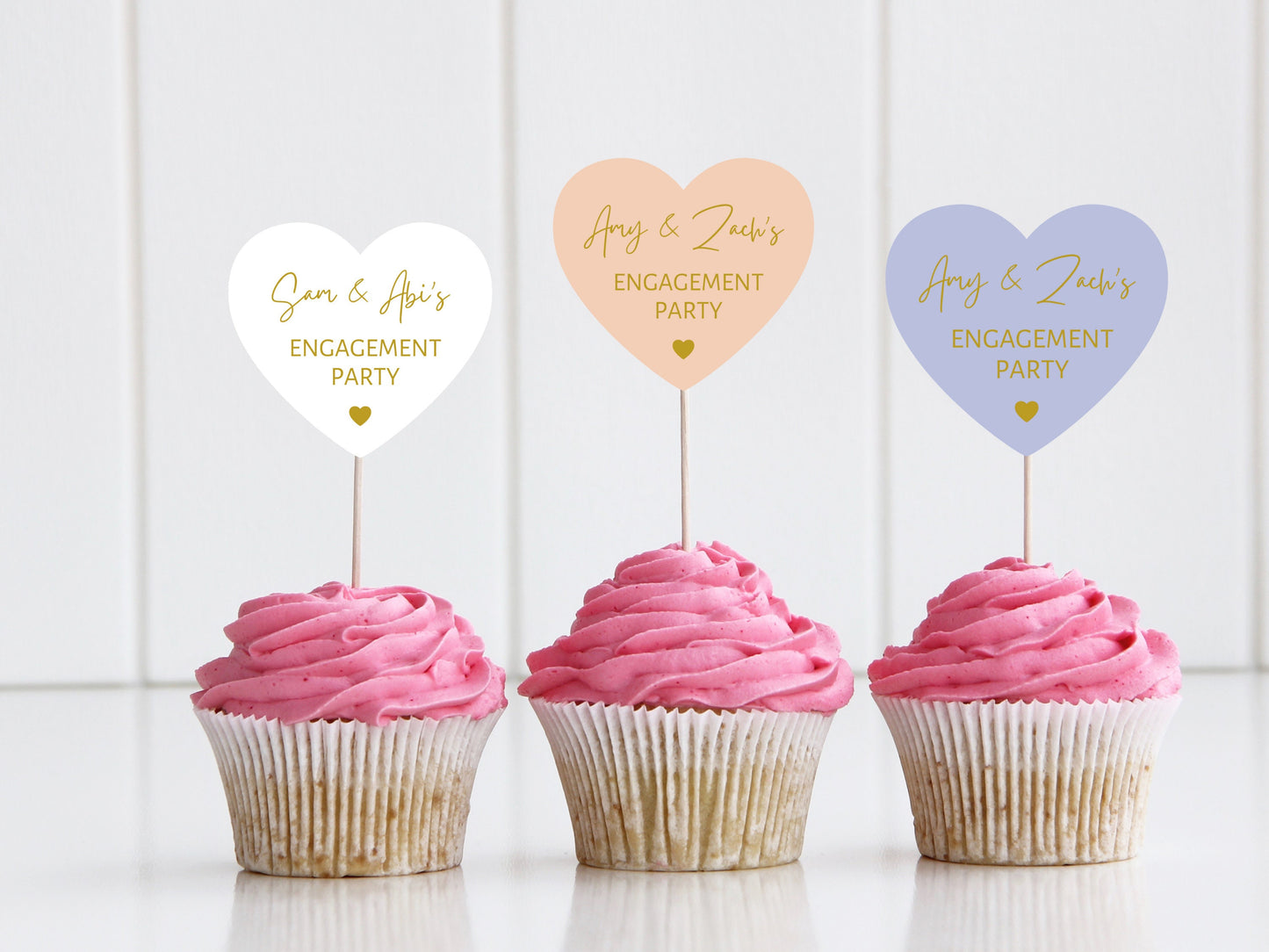 Personalised Engagement Party Cupcake Toppers/ Custom Pastel New Couple Cake Topper/ Heart Bridal Party Topper/ Bridal Shower Cake/ A11/ A25