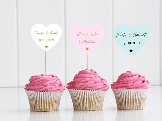 Personalised Engagement Party Cupcake Toppers/ Pastel Heart Shaped Bridal Party Topper/ Engagement Bridal Shower Topper Party/ A11/ A25