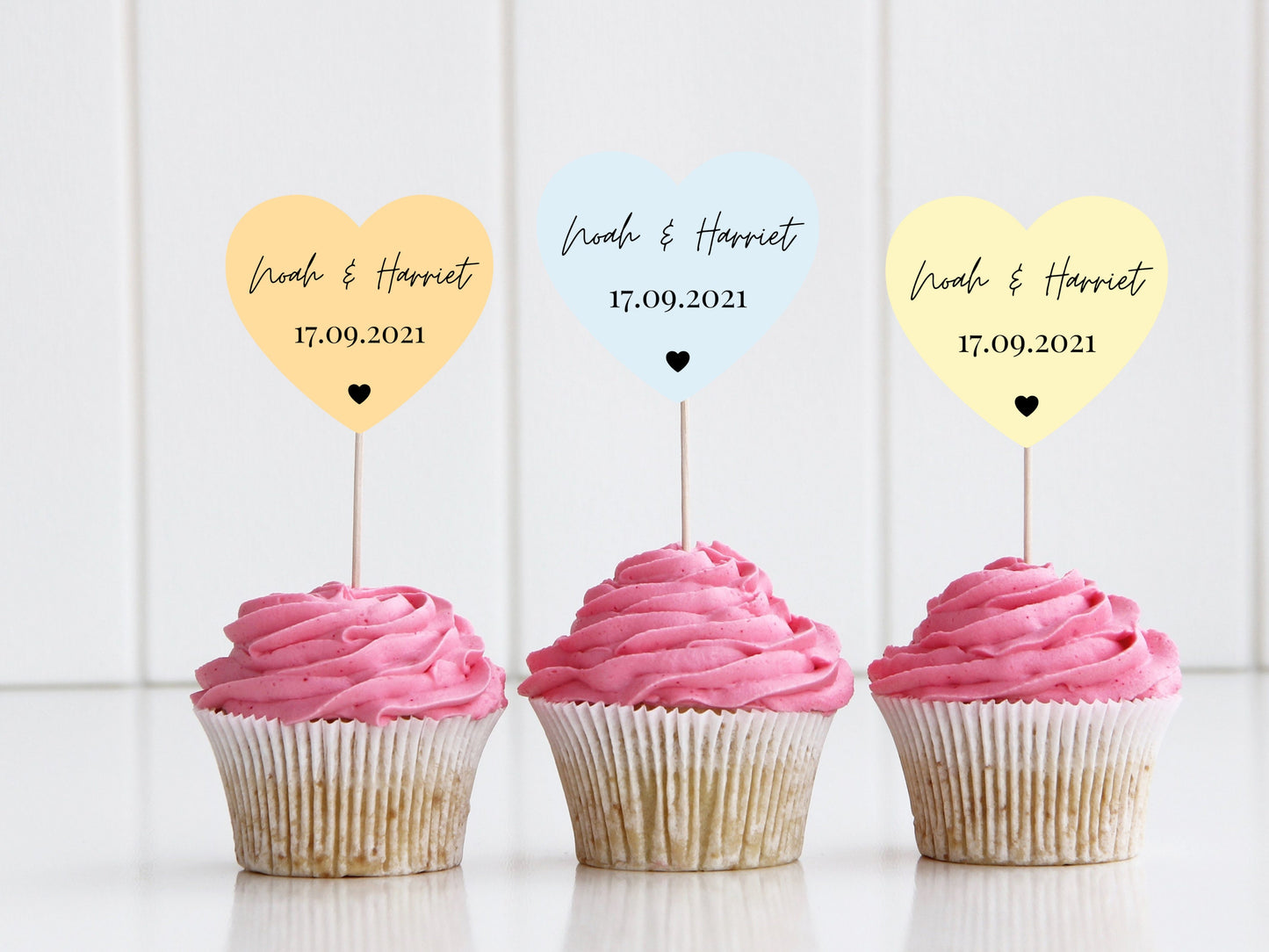 Personalised Engagement Party Cupcake Toppers/ Pastel Heart Shaped Bridal Party Topper/ Engagement Bridal Shower Topper Party/ A11/ A25