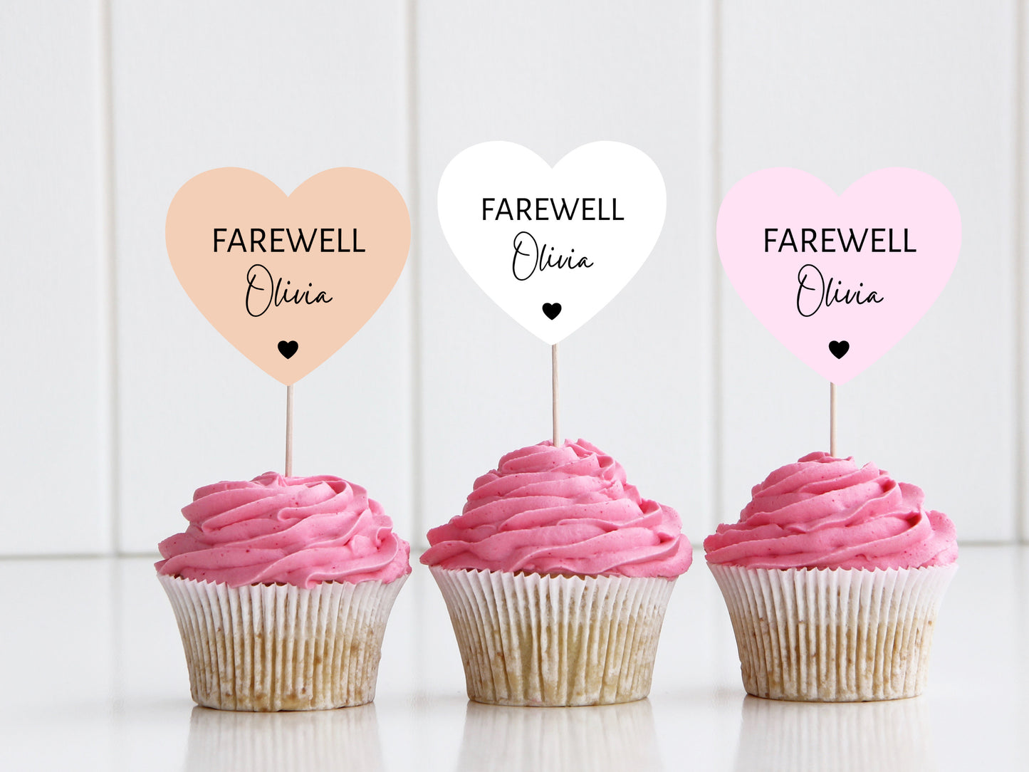 Personalised Farewell Cupcake Toppers/ Pastel Heart Shaped Sorry Your Leaving Party Topper/ Goodbye Topper/ You Will Be Missed/ A11/ A30