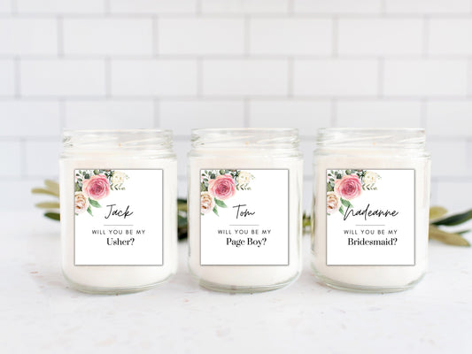 Personalised Floral Will You Be My Bridesmaid Candle Label/ Pink Rose Proposal Box Filler/ Bachelorette/ Boho Maid of Honour Label/ A05/ A43