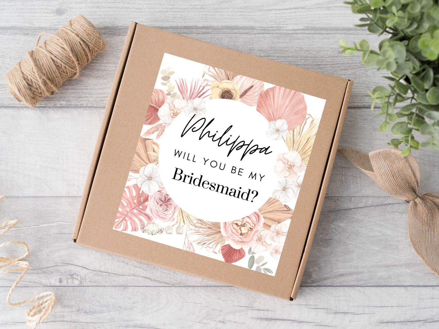 Personalised Blush Gold Pampas Will You Be My Bridesmaid Label/ Pink Blush Proposal Box Filler/ Boho Bachelorette/ Maid of Honour Label/ A05