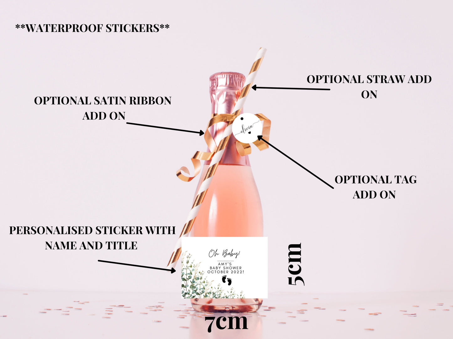 Oh Baby Stickers/ Personalised Baby Shower/ Gender Reveal Party Prosecco Bottle Label/ Gold Floral Gender Neutral Decor Champagne Label/ A11