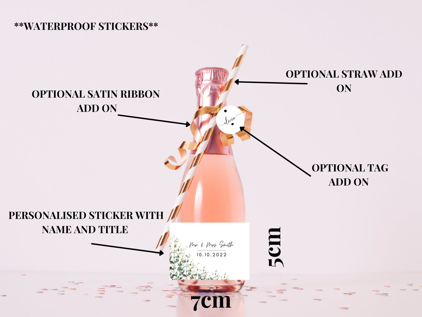 Mr & Mrs Wedding Sticker/ Wedding Favour Labels/ Mini Prosecco/ Champagne Bottle/ Thank You for Celebrating With Us/ Thanks for Coming/ A11