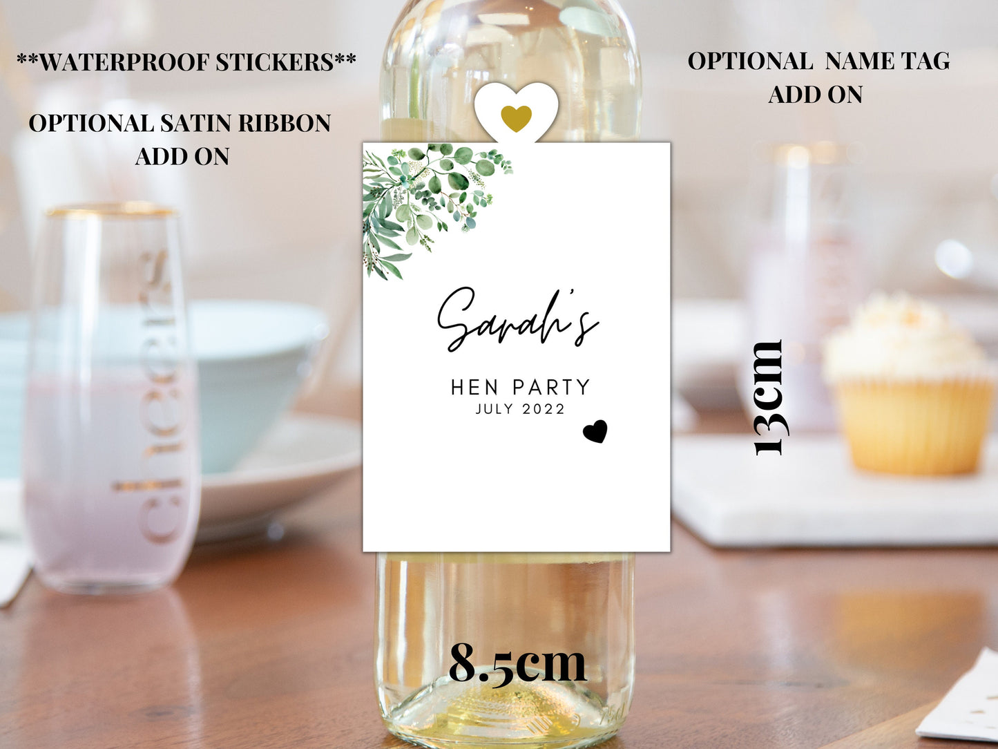 Hen Party Wine Bottle Label/ Personalised Eucalyptus Botanical Hen Do Wine Sticker/ Floral Greenery Hen Party Waterproof Sticker Label/ A11