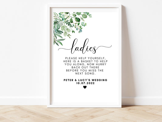 Wedding Ladies Bathroom Sign/ Floral Greenery Modern Sophisticated Print/ Eucalyptus Poster/ Simple Minimalist Evening Reception Party/ AK1