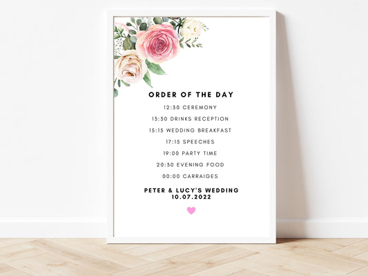Wedding Order of the Day Sign/ Reception Order of the Day Party Station Sign/ Wedding Reception Sign/ Eucalyptus/ Floral Greenery Sign