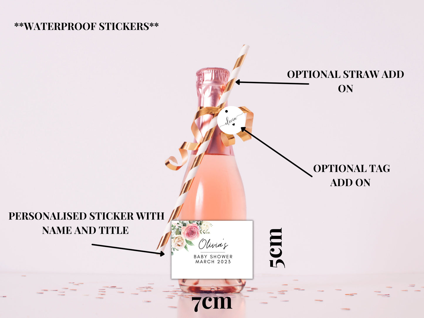 Personalised Baby Shower Sticker/ Gender Reveal Prosecco Bottle Label/ Gold Floral Gender Neutral Champagne Label/ Wine Sticker