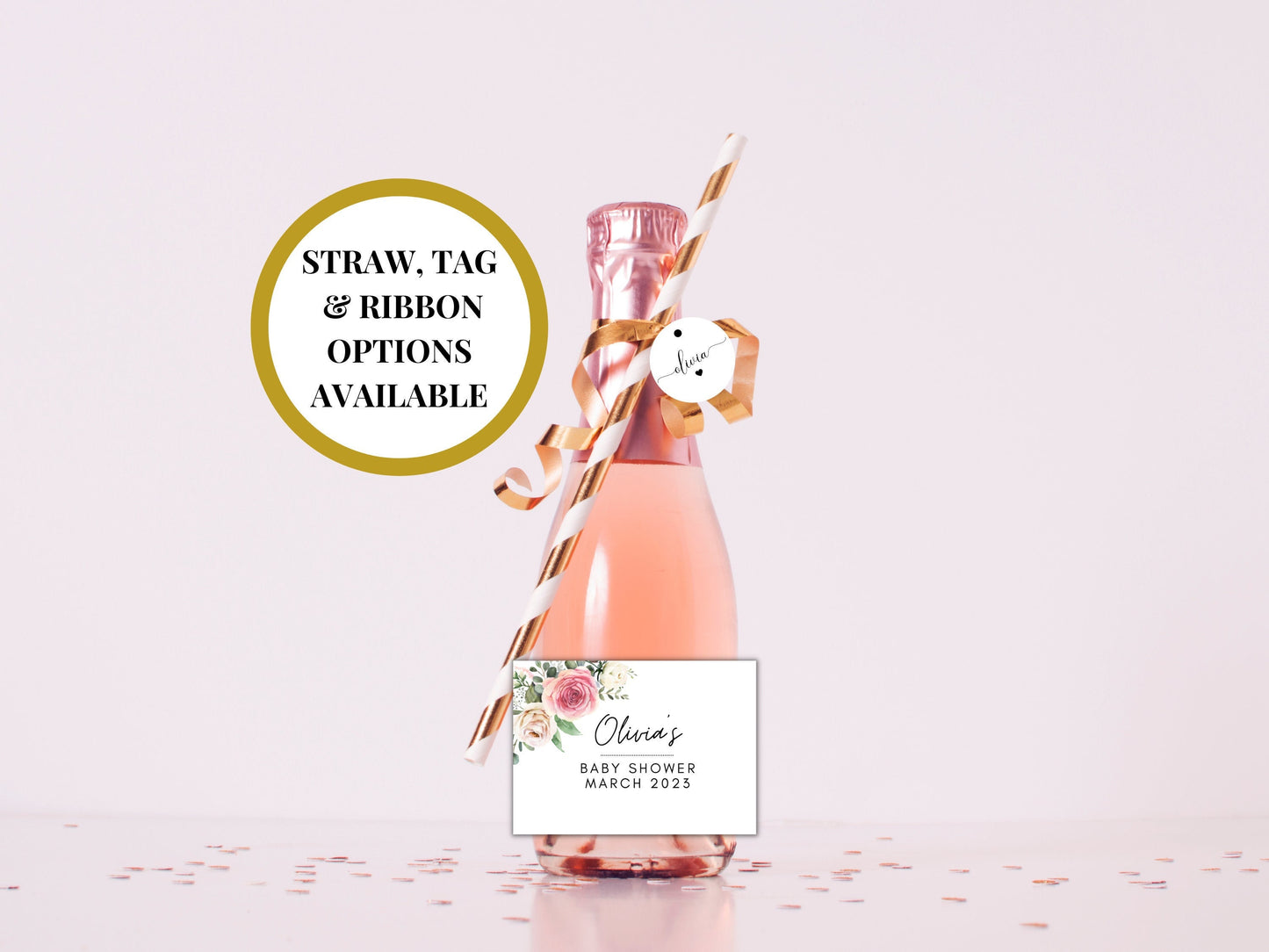 Personalised Baby Shower Sticker/ Gender Reveal Prosecco Bottle Label/ Gold Floral Gender Neutral Champagne Label/ Wine Sticker