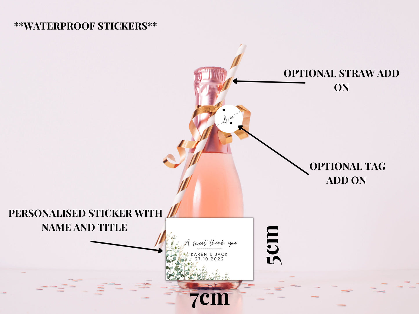 Personalised A Sweet Thank You Prosecco Bottle Label/ Wedding Party Favours/ His & Her Favourite/ Mini Wine Champagne Favour Label Sticker