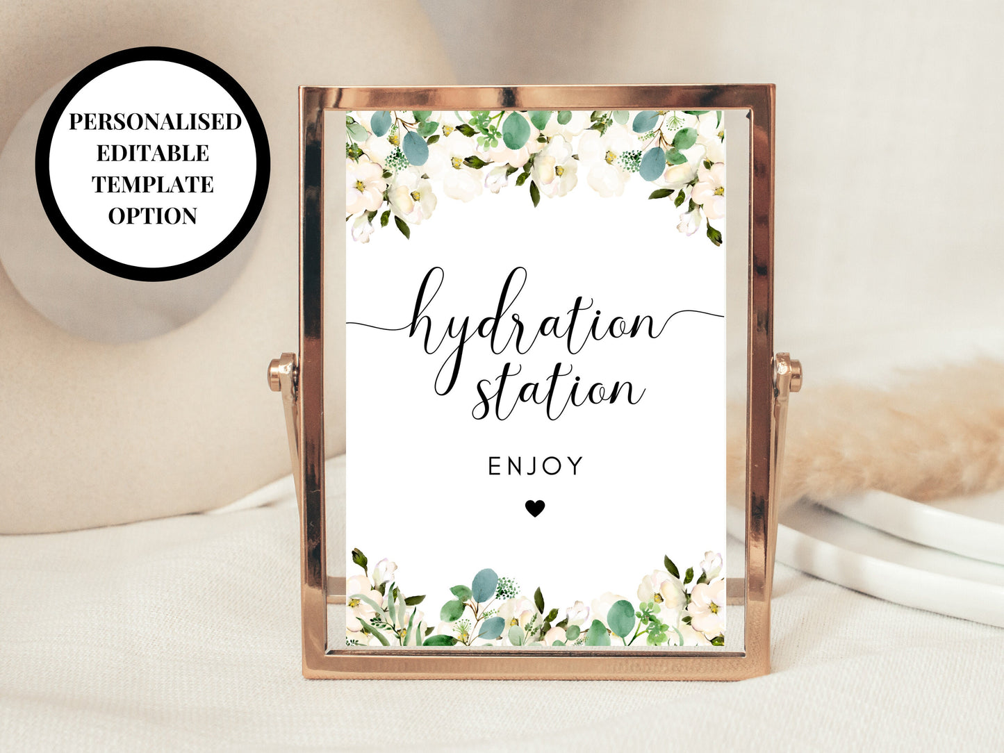 Editable Hydration Station Sign/ Greenery Floral Water Refreshments Drinks Sign/ Eucalyptus Wedding Reception Party Drink Sign/ Water Bottle