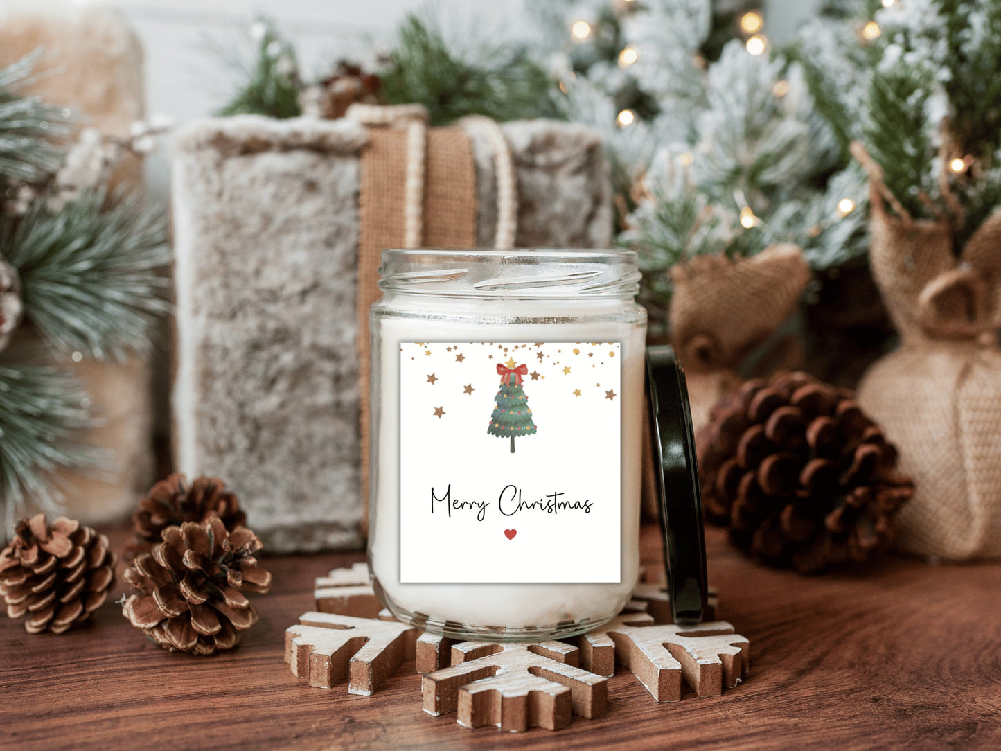 Merry Christmas Sticker/ Winter Christmas Candle Label Gift/ Star Xmas Tree Red Bow Present Box Label/ Stocking Filler Gift Bag Sticker