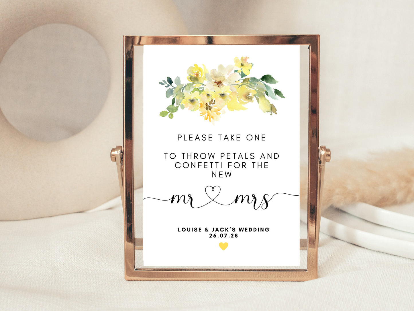 Personalised Confetti Sign/ Yellow Floral Please Take One to Throw Petals and Confetti for the New Mr and Mrs Print/ Wedding Keepsake Sign