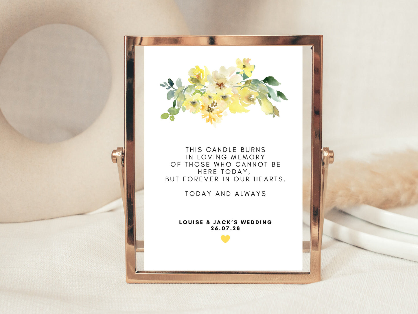 Personalised Candle Burning in Loving Memory Sign/ Yellow Floral This Candle Burns in Loving Memory of Those Who Cannot Be Here Today