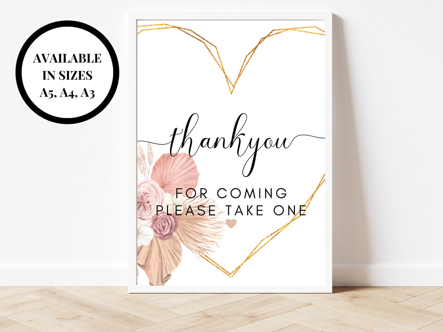 Personalised Birthday Thank You Sign/ Pampas Grass Happy Birthday Party Guest Favour Decoration/ Please Take One Poster/ Gifts Presents Sign