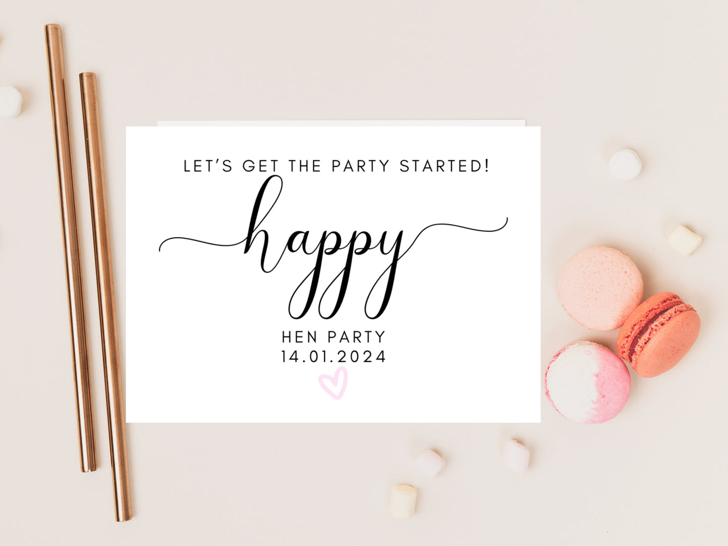 Lets Get the Party Started Happy Hen Party Card/ Personalised Bride to Be Bridal Shower/ Bachelorette Boho Pink Heart Hen Party Weekend Card